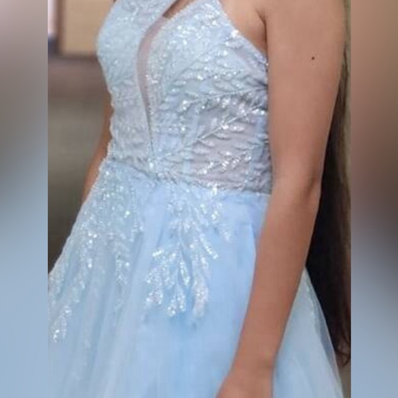 One Shoulder Split Thigh Mesh Beaded Formal Dress, Women Gown - Picture 6 of 9